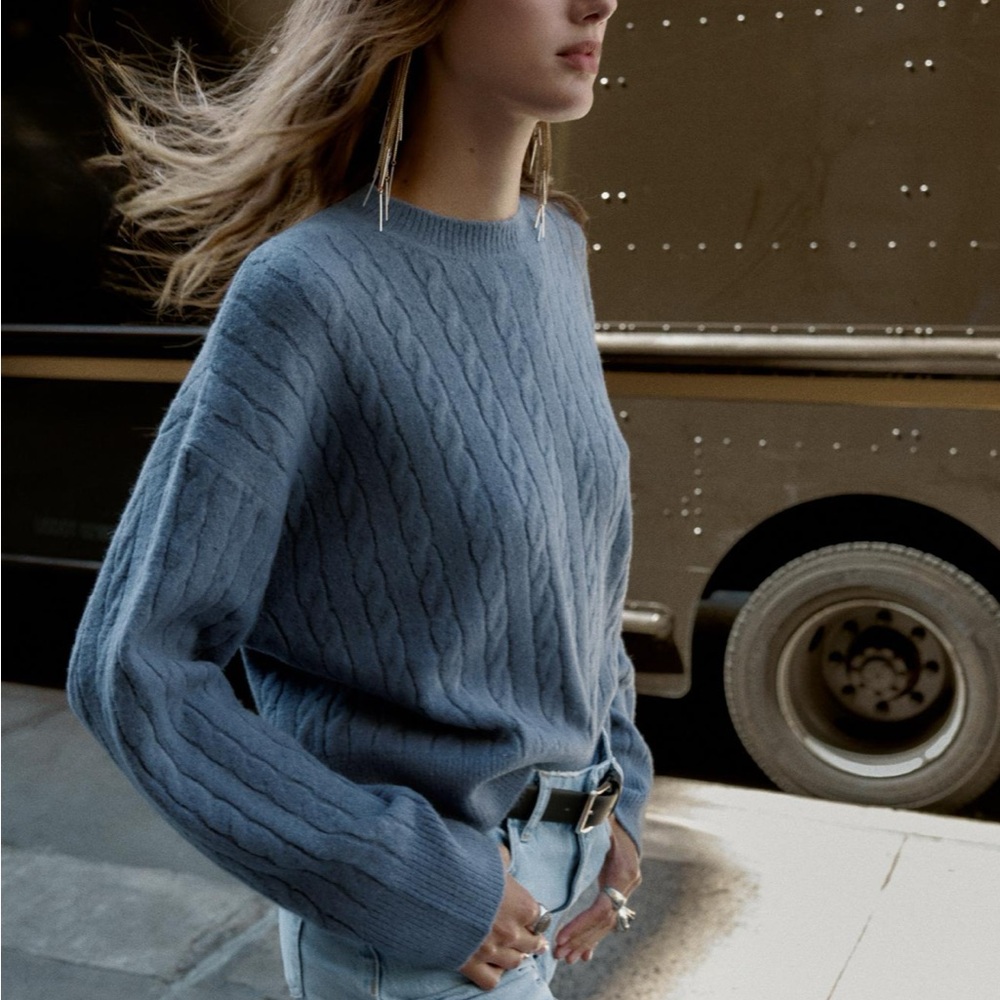 Zara Slate Blue Cable Knit Sweater